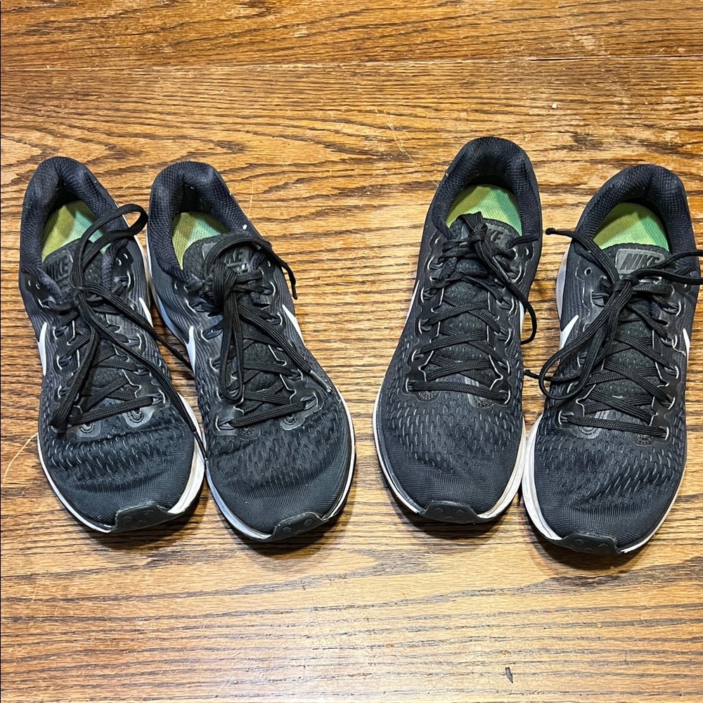 2 pairs of Nike Black Athletic Running Shoes with White Soles